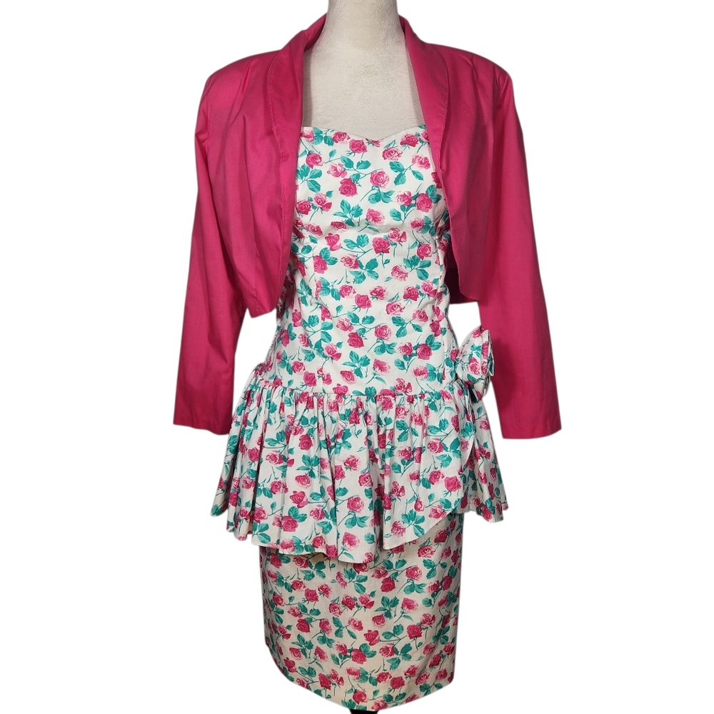 Darling vtg Floral Dress By KATIE MFG Sz 9 / 10, 100% cotton, Jacket Is Homemade